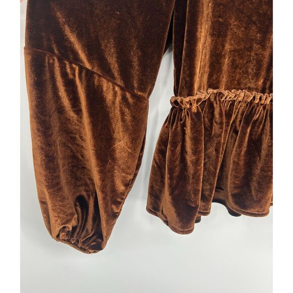 Sweet Generis Tie Velvet Brown Boho Shirt Babydoll Open Front Top Size M - Picture 4 of 6